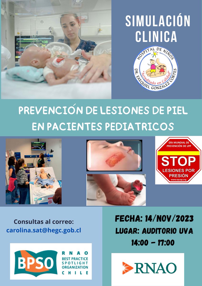 Se viene!!!!!!...... realizaremos junto a nuestro Champions SIMULACIÓN CLÍNICA para seguir con la prevención de lesiones de piel en nuestros pacientes pediátricos. @DorisGrinspun @RNAO @HospitalEGC @FelipeCortesCL