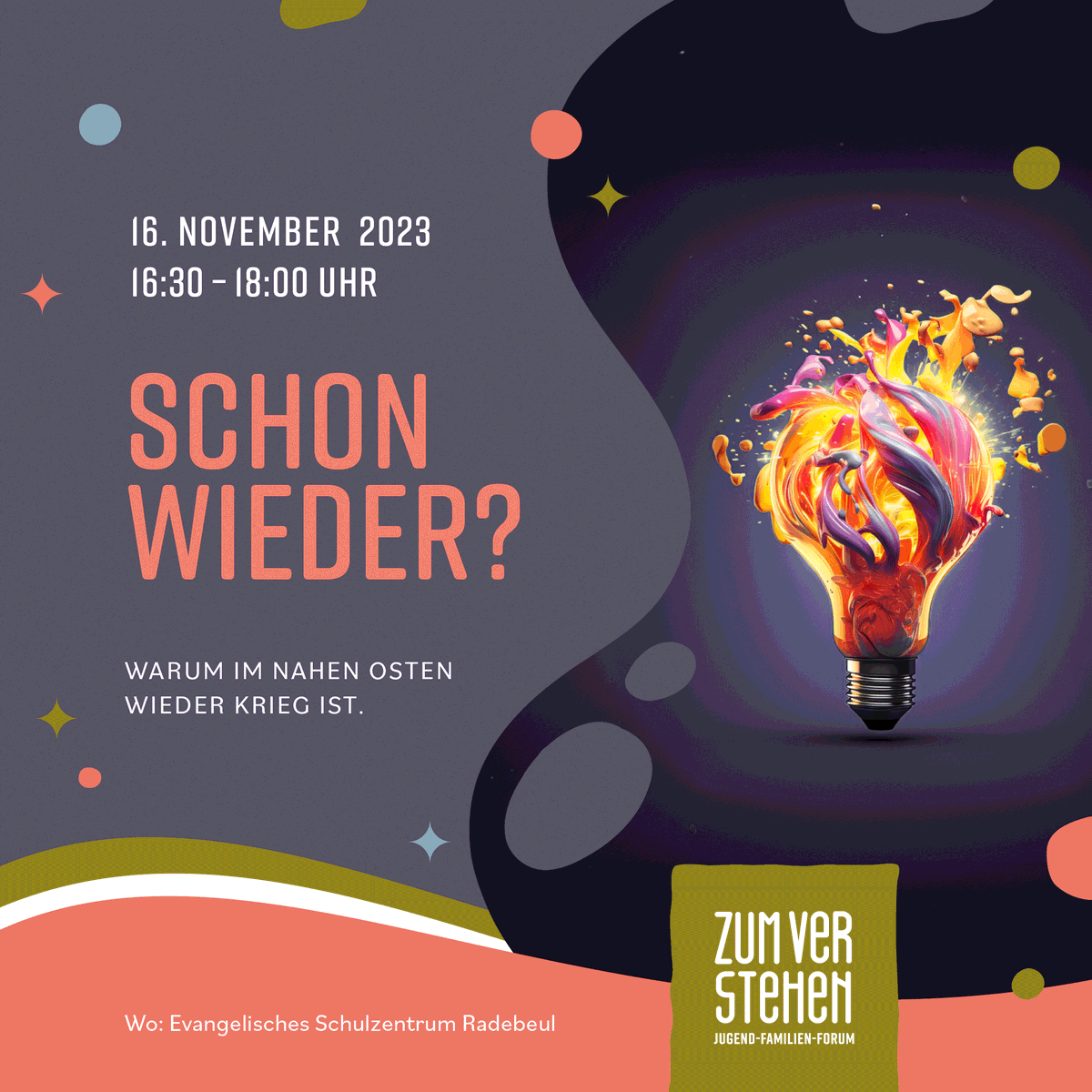 Das intergenerative Veranstaltungsformat "ZUM VERSTEHEN. #Familien-#Jugend-#Forum" nimmt dieses Mal kein leichtes Thema auf. In #Radebeul laden wir zur nächsten Veranstaltung ein. 

⬇️
ea-sachsen.de/veranstaltunge…

#evlks #HauptfachMensch #Coswig #Moritzburg #Dresden