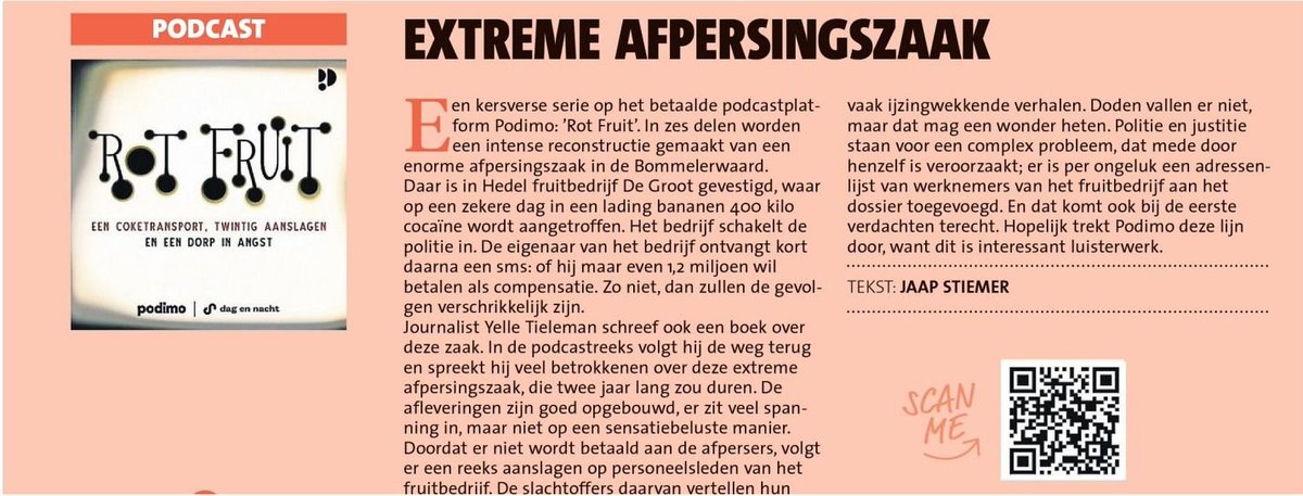 Yelle Tieleman (@yelletieleman) on Twitter photo Mooie recensie van onze podcast Rot Fruit in oa <a href="/leidschdagblad/">Leidsch Dagblad</a> en <a href="/gooieneemlander/">De Gooi- en Eemlander</a>. Erg blij mee. En ga vooral luisteren, als je dat nog niet gedaan hebt! Mooie recensie van onze podcast Rot Fruit in oa <a href="/leidschdagblad/">Leidsch Dagblad</a> en <a href="/gooieneemlander/">De Gooi- en Eemlander</a>. Erg blij mee. En ga vooral luisteren, als je dat nog niet gedaan hebt!
