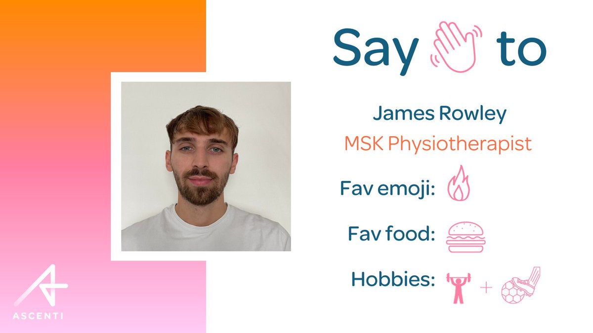 It is newbie Monday at Ascenti and we want to say hi to MSK Physiotherapist, James Rowley.
 
James joined the Ascenti Physiotherapy Team in September and sees patients with MSK conditions and completes blue badge assessments.

Can you guess the fun facts about James?
 
#Ascenti