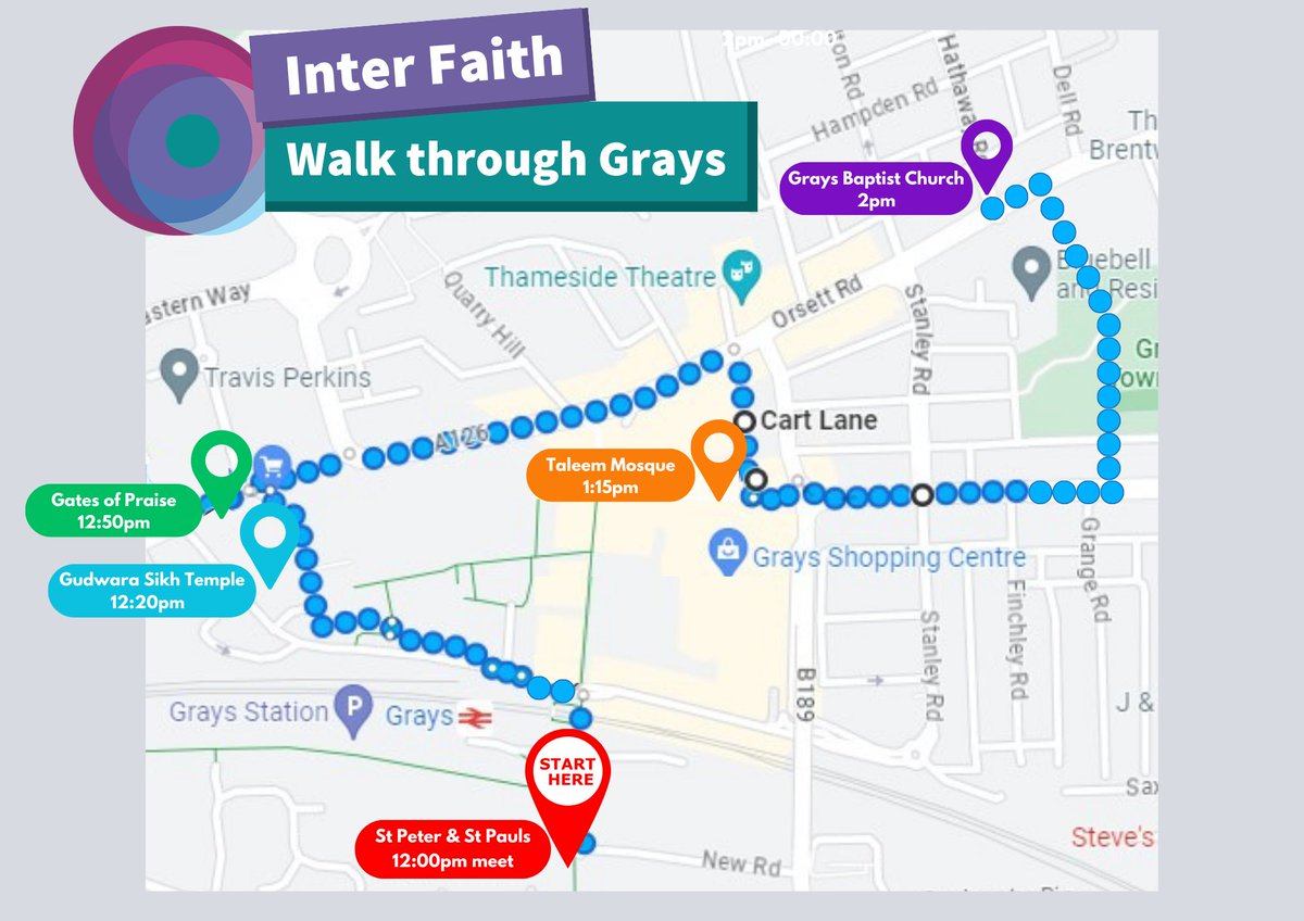 📣 Calling all members of Thurrock based Faith Groups

You're invited to this Inter Faith Walk through Grays on Saturday 18th November, 12pm - 4pm

All welcome and encouraged to attend 😀
