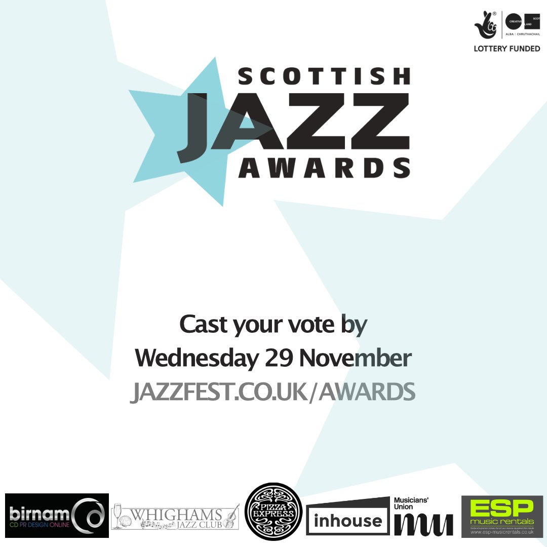 ⭐️Votes are now open for the Scottish Jazz Awards 2023! ⭐️ Have your say at jazzfest.co.uk/awards before 5pm on Wed 29 Nov. Good luck to all of this years incredible nominees - the winners will be announced live at the awards ceremony on Thu 7 Dec. #ScottishJazzAwards