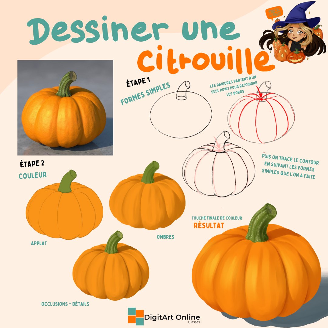 DigitArt_Online's tweet image. Bonjour les digit&apos;artistes ! 

Aujourd&apos;hui on prend le temps pour dessiner des supers citrouilles !
Pour voir les étapes pas à pas, lis le premier commentaire 👇

#digitalressources #digitalarttutorial #arttutorial #dessinfacile #tips #astucedessin #tutoriel #croquis #citrouille