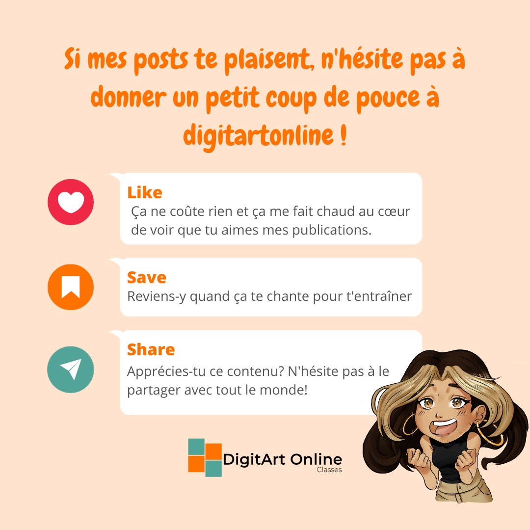 DigitArt_Online's tweet image. Bonjour les digit&apos;artistes ! 

Aujourd&apos;hui on prend le temps pour dessiner des supers citrouilles !
Pour voir les étapes pas à pas, lis le premier commentaire 👇

#digitalressources #digitalarttutorial #arttutorial #dessinfacile #tips #astucedessin #tutoriel #croquis #citrouille