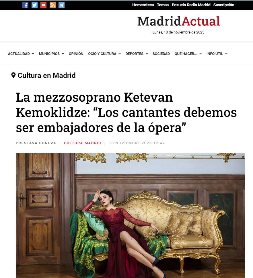 Interview: La mezzoprano #KetevanKemoklidze, que estos días interpreta el rol de Cecilia en 'Las Golondrinas' del Teatro de la Zarzuela, en conversación con #PreslavaBoneva en el periódico MADRID ACTUAL 

📝Read the full interview⤵️

madridactual.es/7921663-la-mez…