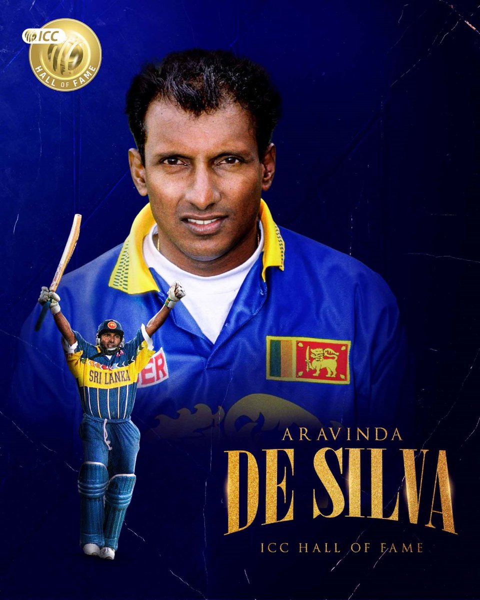 OfficialSLC's tweet photo. A World Cup hero and legendary figure of Sri Lankan cricket takes his place in the ICC Hall of Fame 🏆⭐

More on Aravinda de Silva's superb career 📲 https://t.co/0pWnaocXmQ https://t.co/QhfZzEOCFy