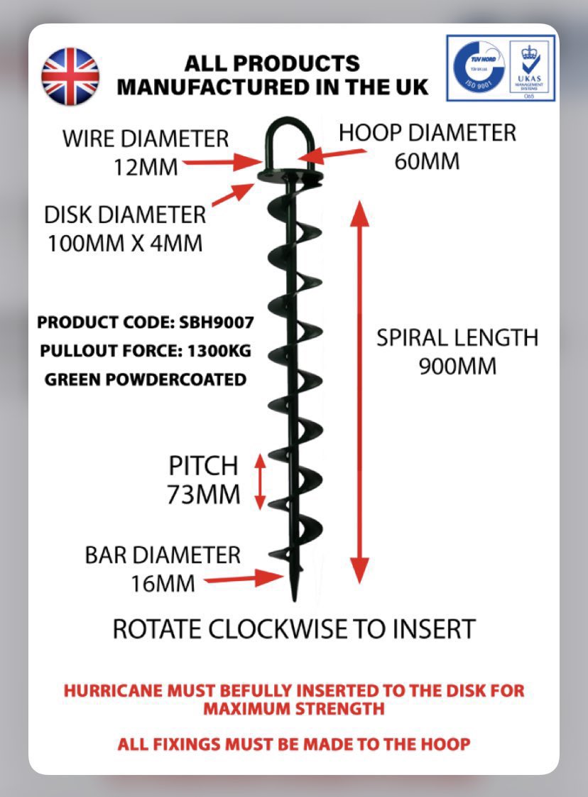 Prepare for #StormDebi with our 900mm Hurricane anchors. This heavy duty hurricane anchor is ideal for keeping #marquees, #tents, #scaffolding and mobile field shelters securely fastened to the ground during times of strong winds.