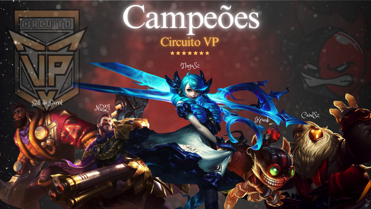Arte para comemorar o título do #CircuitoVP do @ViniPedrosoVP. Tem que respeitar o maior time do T3 tradicional!!

Estrelas: TDL, Empoliga Trad 2022-2, VI e VIII Copa, Kovu League, Liga Start e Circuito VP.