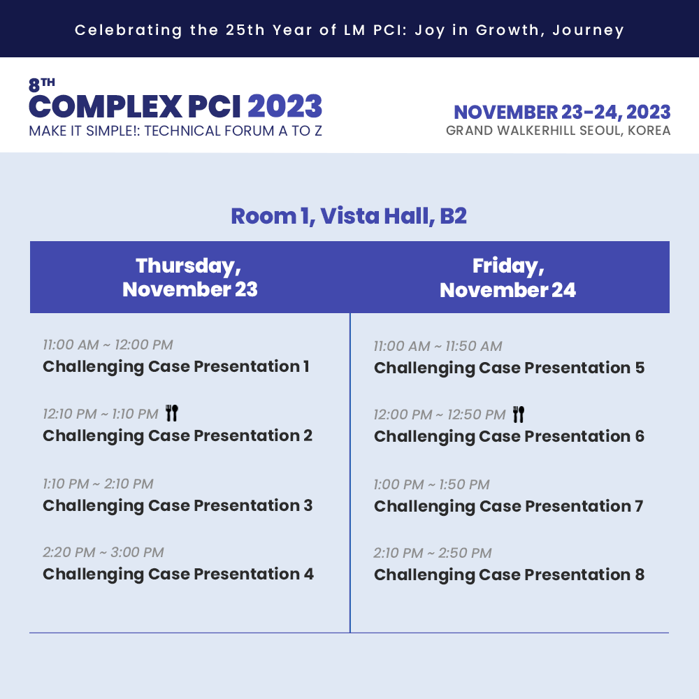 The Challenging Case Presentation sessions will be held throughout the meeting days in Room 1 and followed up by live feedback from the panel of experts. Discover the latest intriguing research at #COMPLEXPCI2023! 🔗Full Program: bit.ly/3Q6Pzv0