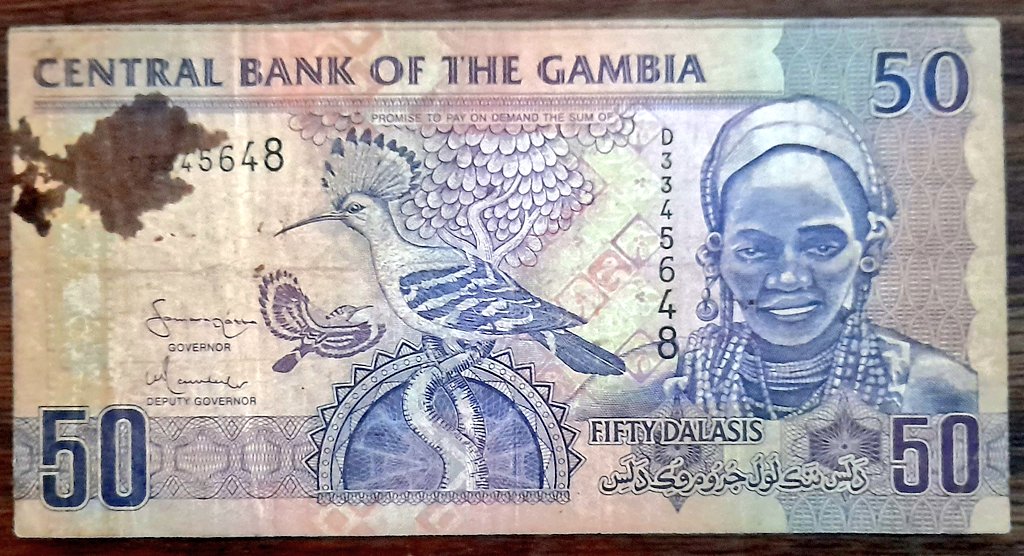 TheNumismatists's tweet image. A 50 #Dalasis #Banknote from the Gambia @Presidency_GMB.  #Numismatic #Collectibles