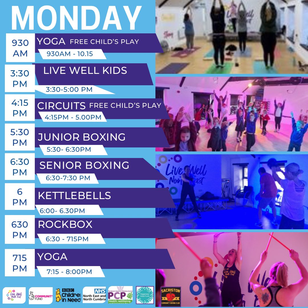 Here’s our Monday! 

It’s a day full of fitness, fun, friends 😀 get along to any of our sessions today - don’t forget we have funded fitness passes too should you require one 

#communitymatters #Wellbeing
