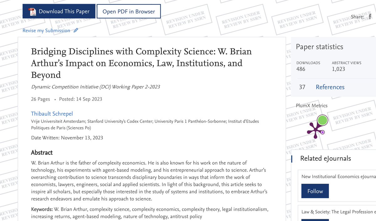 I just published the revised version of my article now entitled “Bridging Disciplines with Complexity Science: W. Brian Arthur’s Impact on Economics, Law, Institutions, and Beyond” papers.ssrn.com/sol3/papers.cf…. You will find more insights dealing with institutional economics.