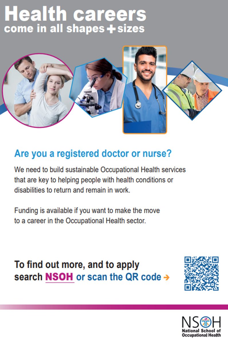 The National School of Occupational Health is offering to fund FREE courses for nurses, doctors & allied health professions wanting to develop their career in this important area public health practice. Please share this fantastic opportunity👇 eastmidlandsdeanery.nhs.uk/occupational-h…