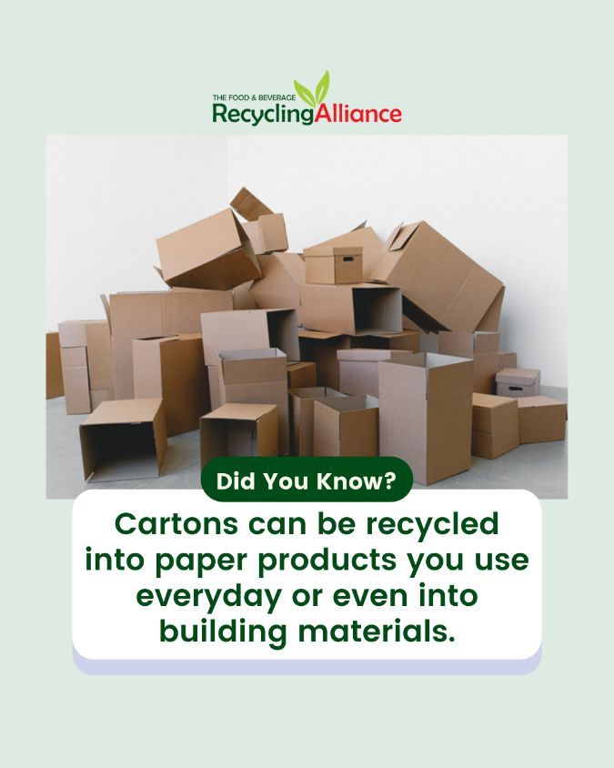 Cartons can be recycled into paper products that you use daily as well as building materials.

#LetsMakeWasteValuable #UsedBeverageCartons #UBC #FBRA #FBRAlliance #Tetrapak