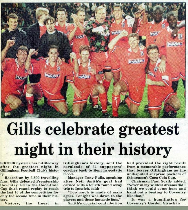 27 years ago today: #gills first ever top-flight scalp. gillinghamfcscrapbook.co.uk/DisplayTeams.p…