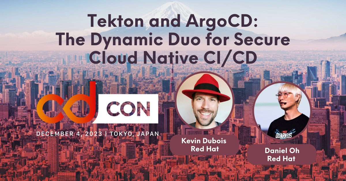 Looking forward to speaking at #cdCon (co-located with #OSSummit in Tokyo 🗼, Japan 🇯🇵 on December 4 with <a href="/danieloh30/">Daniel Oh</a>! I will also be talking at OSSummit about #PodmanDesktop on Dec 6. What apps will we be containerizing &amp; deploying? <a href="/QuarkusIO/">Quarkus</a> of course 😊
<a href="/tektoncd/">tektoncd</a> <a href="/argoproj/">argoproj</a>