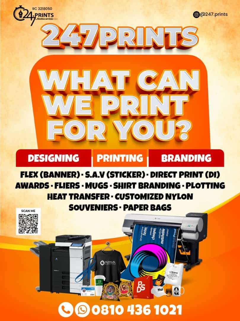 247PRINTS serves as your complete printing partner, providing design, top-notch printing, and extensive branding services. 🥰🥳

#ilorin #unilorin #businessmonday
#247prints #branding #GraphicDesign #prints #designs