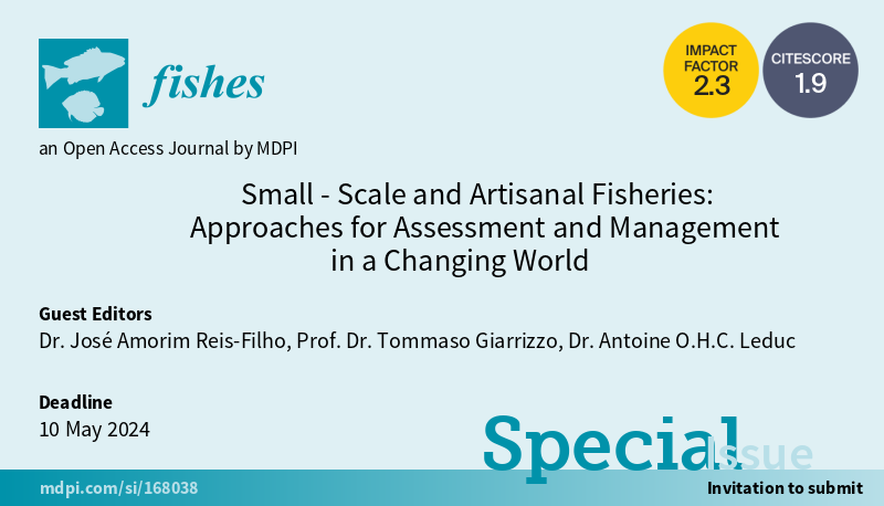 Fishes_MDPI's tweet photo. #Call_for_papers
Special Issue"#Small_Scale and #ArtisanalFisheries: Approaches for Assessment and Management in a Changing World"

Edited by Dr. José Amorim Reis-Filho, Prof. Dr. Tommaso Giarrizzo, Dr. Antoine O.H.C. Leduc
Deadline: 10 May 2024
https://t.co/Oy46HHAMsN
#resource https://t.co/5evQMC8I0W