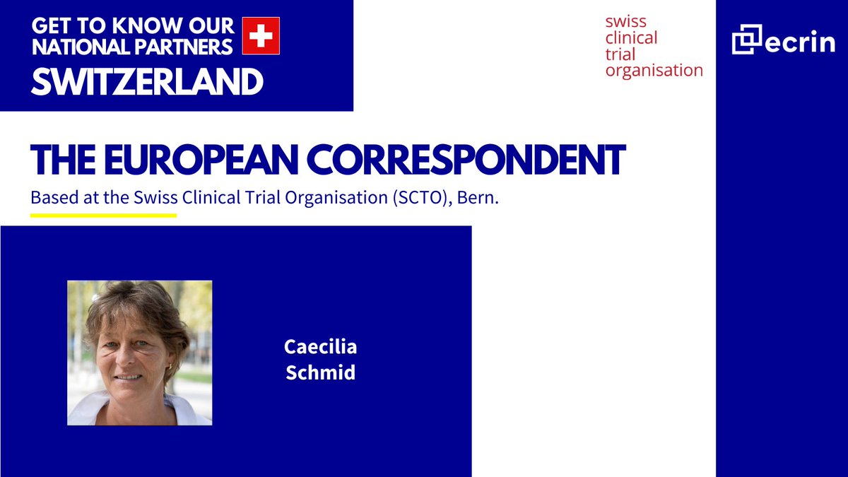 ECRIN (@ecrin_eric) on Twitter photo In Switzerland (<a href="/SwissClinTrial/">Swiss Clinical Trial Organisation (SCTO)</a>), our European Correspondent is Caecilia Schmid. For over 10 years she has managed the Swiss clinical trial portfolio.
Caecilia also acts as a EuCo mentor supporting others to develop their activity with ECRIN in their countries. In Switzerland (<a href="/SwissClinTrial/">Swiss Clinical Trial Organisation (SCTO)</a>), our European Correspondent is Caecilia Schmid. For over 10 years she has managed the Swiss clinical trial portfolio.
Caecilia also acts as a EuCo mentor supporting others to develop their activity with ECRIN in their countries.