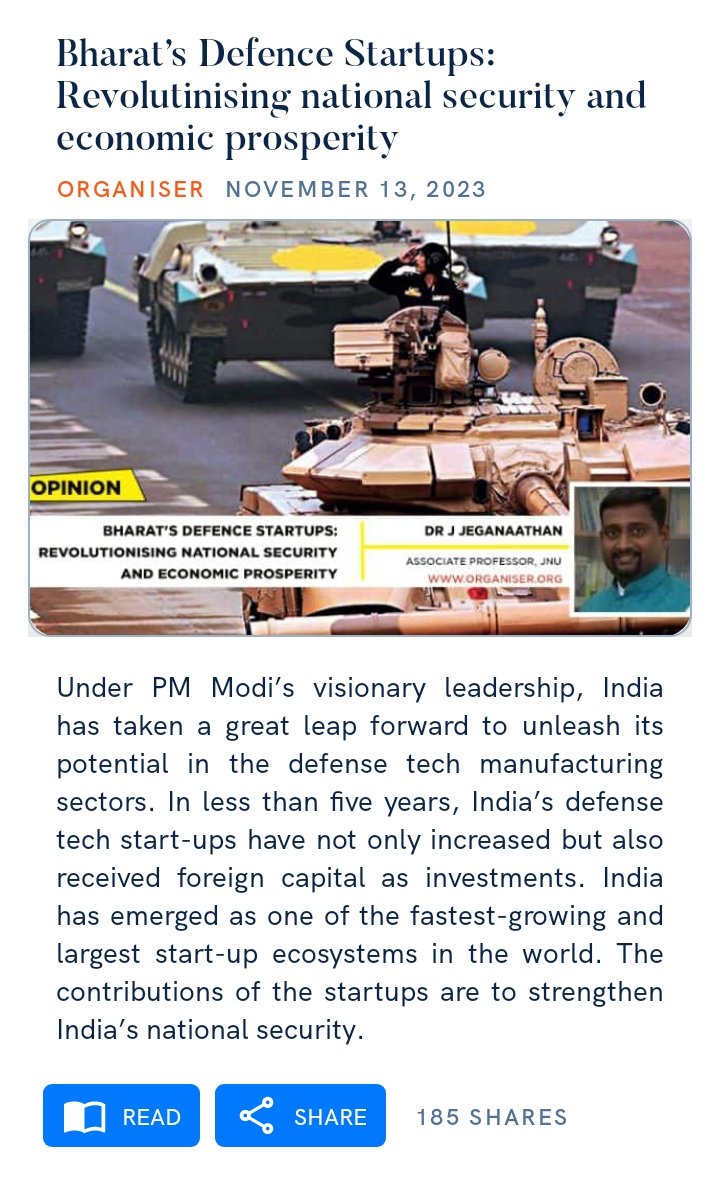 tridib_bordoloi's tweet image. Bharat’s Defence Startups: Revolutinising national security and economic prosperity
organiser.org/2023/11/12/206…

#defenceStartups #nationalsecurity #economicprosperity #startupEcosystem