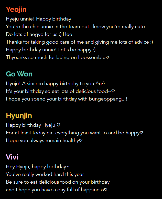 gointosubbit's tweet photo. [ENG] 231113 Happy Birthday #Hyeju Messages from #Loossemble

https://t.co/3keeww5FIv https://t.co/bSSX52EAsw