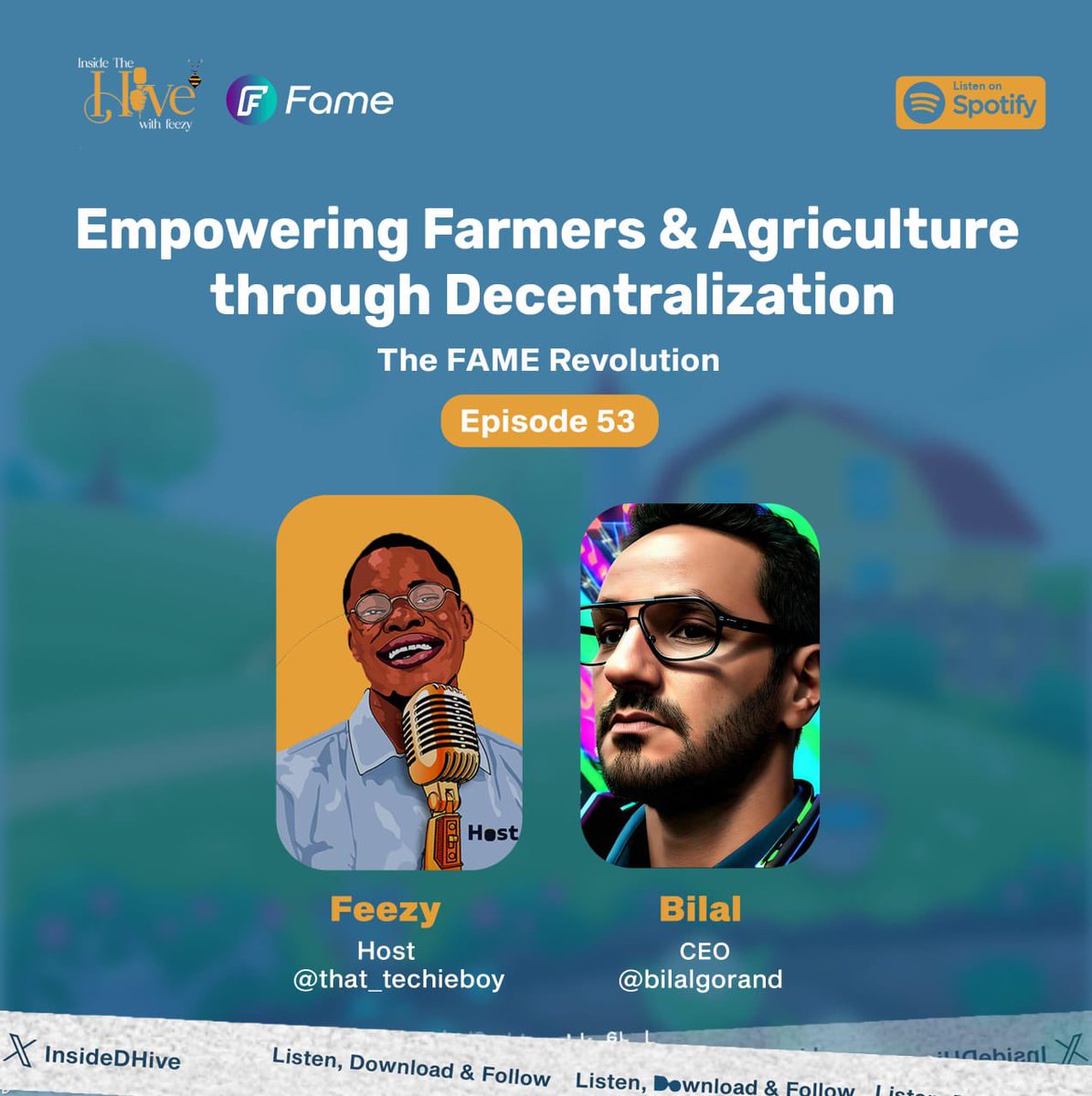 Feezy🔺(♟️💜) (@that_techieboy) on Twitter photo On this episode, I was joined by @bilalgorand (CEO of @algorandFAME) and we delved into the transformative movement that Fame represents in the realm of agriculture and decentralization.
Spotify URL: open.spotify.com/show/0wOOX8mdQ… On this episode, I was joined by @bilalgorand (CEO of @algorandFAME) and we delved into the transformative movement that Fame represents in the realm of agriculture and decentralization.
Spotify URL: open.spotify.com/show/0wOOX8mdQ…