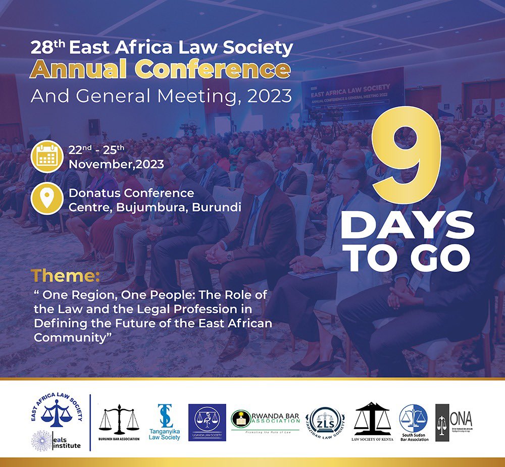 The countdown is on! Just 9 days remain until the 28th EALS annual conference kicks off in Bujumbura. Don't miss out on this enriching experience and register today to expand your knowledge and connect with industry leaders🔅🔆 events.ealawsociety.org/register #EALS2023