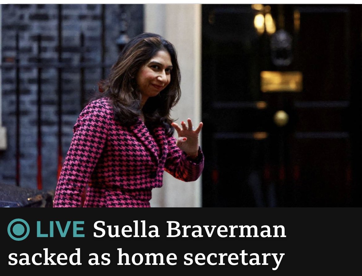 Yes!!!! She had to go and finally she has. Good riddance to bad rubbish! #BravermanMustGo #bravermanhasgone