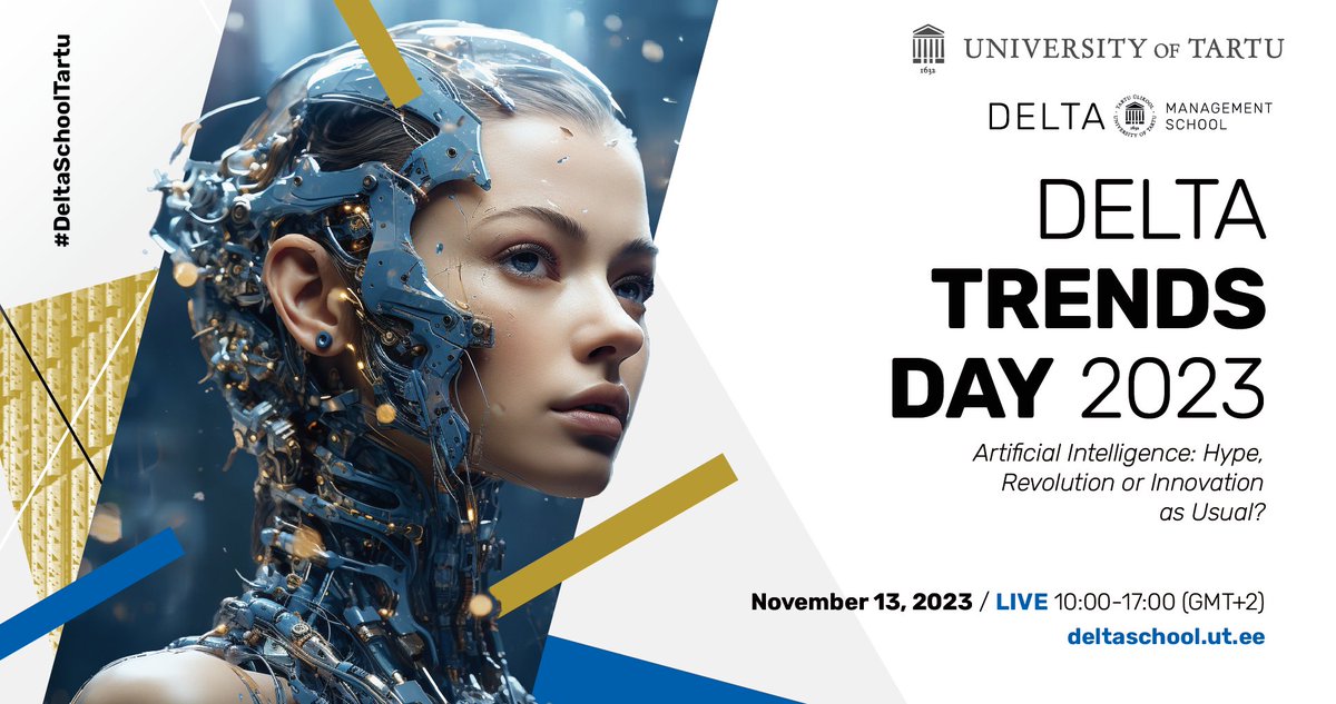 🎉COME AND LISTEN! At today's Delta Trend Day, a real heavy artillery of experts will take the stage, opening up the topic of artificial intelligence (#AI) from various perspectives.
@unitartu @EstoniaEdu @haridusmin @researchestonia @studyinestonia 
worksup.com/app/#/event/DE…