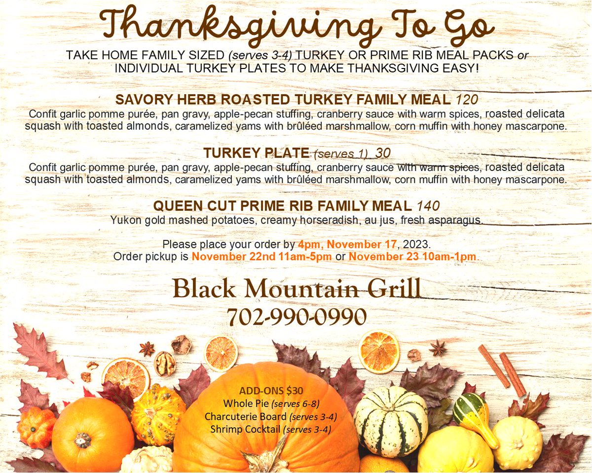 Celebrating #Thanksgiving at @BlackMountainGrill, 11021 S. Eastern Ave @ Sunridge Hts. Served In-House or Packed To-Go! For reservations call 702-990-0990 or <a href="/OpenTable/">OpenTable</a> 🦃🍁🙏🏼🎩🧡☮️💜