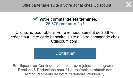 2023, toujours rappeler que les marques touchent 1 million d'euros par an en installant cette popup sur leur fin de panier sans se soucier que ça endette les gens
