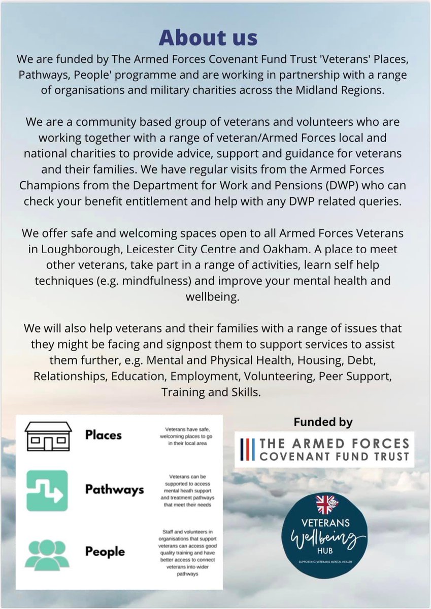 This month, the Rutland Veterans Hub will meet on Wednesday the 15th November. A safe welcoming space, we ask those from the Armed Forces community, to join us if in need of advice, support and guidance. Please feel free to drop-in, a warm welcome is guaranteed. @RutStamSound