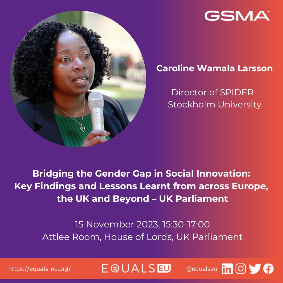 This Wednesday, the UK parliament will be the place to be to learn more and discuss gender inclusive innovation. @C_WamalaLarsson will be there to present the research from 24 countries that formed the base of @Equals_EU project.