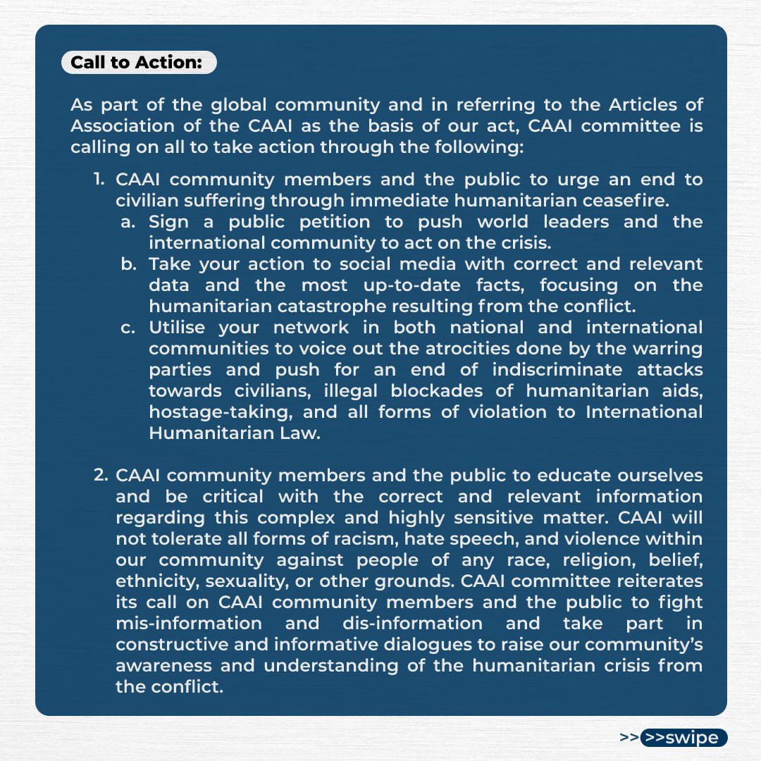 IDChevAlumni's tweet photo. CAAI’s Call to Action: Response on unprecedented escalation of violence in Gaza and Israel (1/2) https://t.co/eJ8vg6tlSE