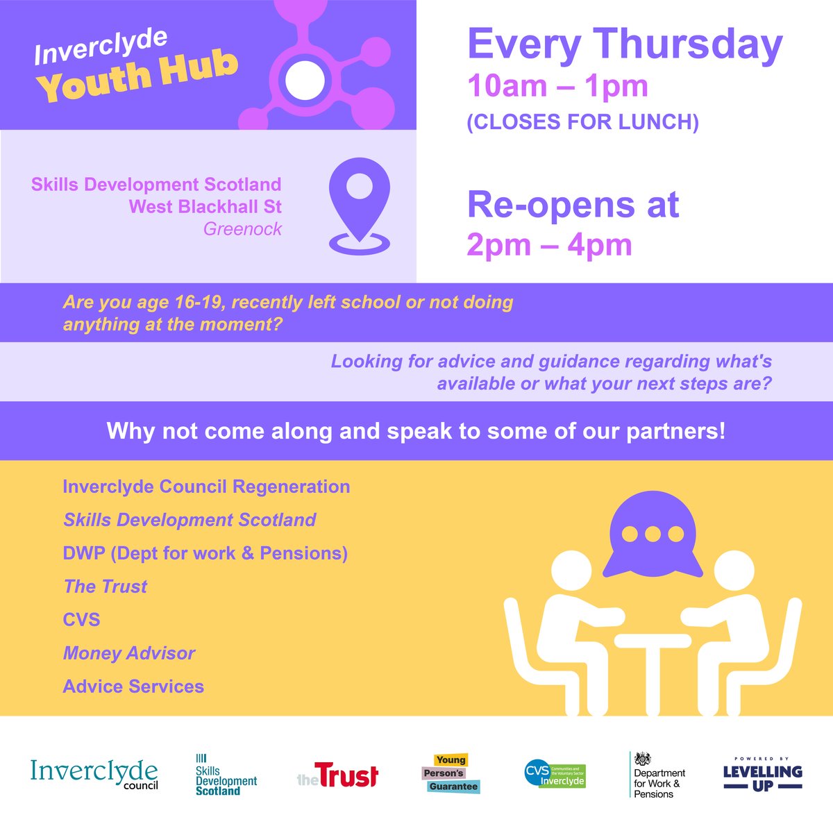 Today marks the start of Scottish Careers Week, so its the perfect time to visit the Youth Hub. Coordinated by Inverclyde Council, its open on Thursdays for advice, support and information about jobs, training and opportunities for 16-19 years olds.