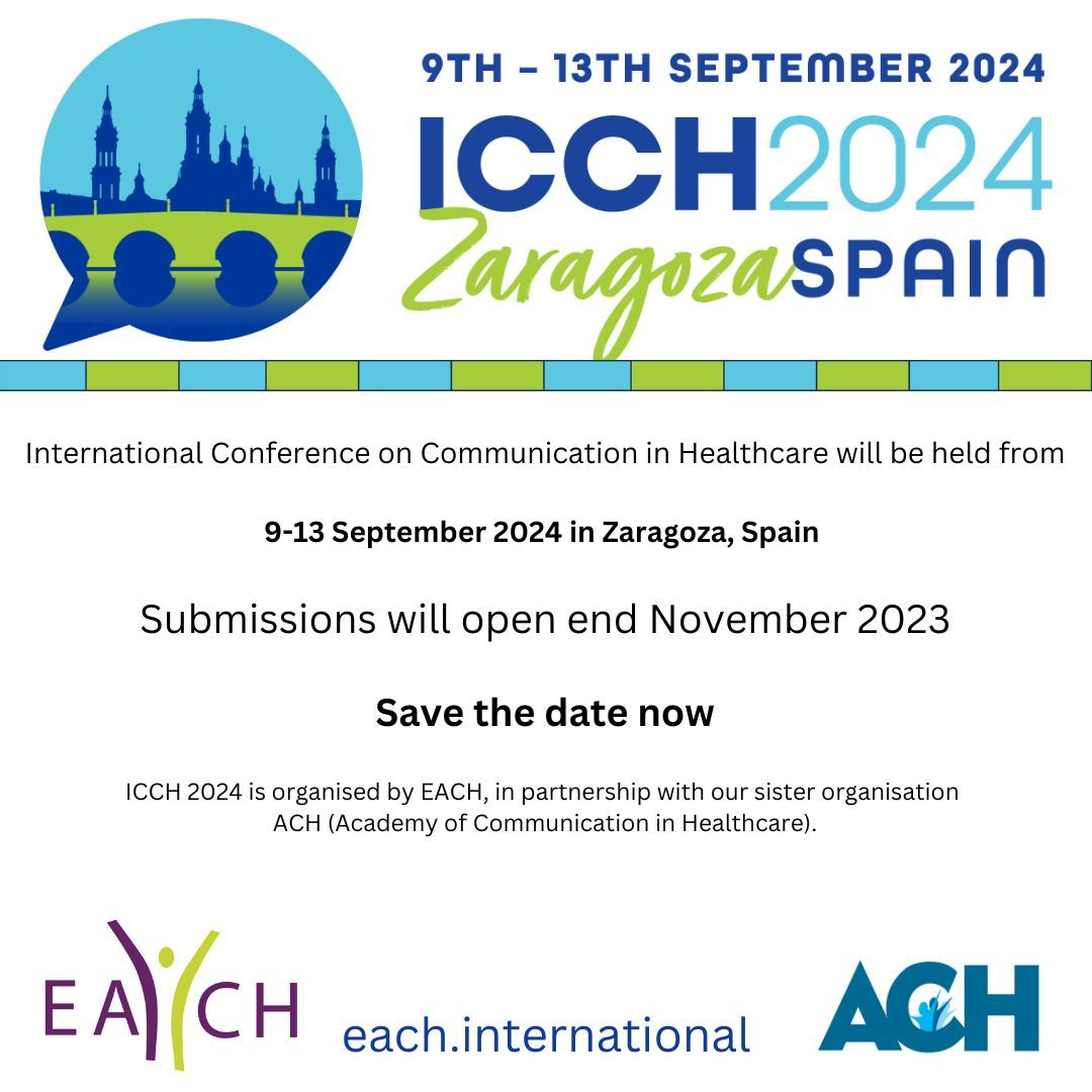 ICCH 2024, Save the date and start preparing for submissions, date to be announced shortly. buff.ly/3FH766U #ICCH2024 # EACHconference  #Zaragoza2024