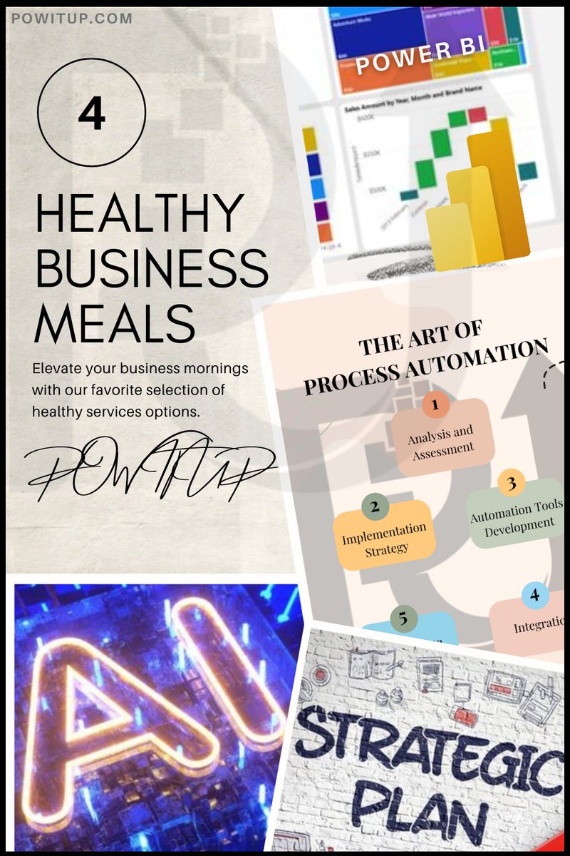 Elevate your business mornings with our favorite selection of healthy services options.

#HealthyBusiness #PowerBI #ArtificialIntelligence #StrategicPlan #ProcessAutomation #FutureofWork #Meals #powitup