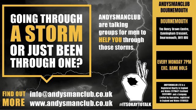 The fantastic @andysmanclubuk Bournemouth opens tonight in town. A couple of us Talking Cherries will be going along to show our support. A new local initiative but part of a wonderful national one. #afcb #talkingcherries #tacklethesilence 🍒 ❤️