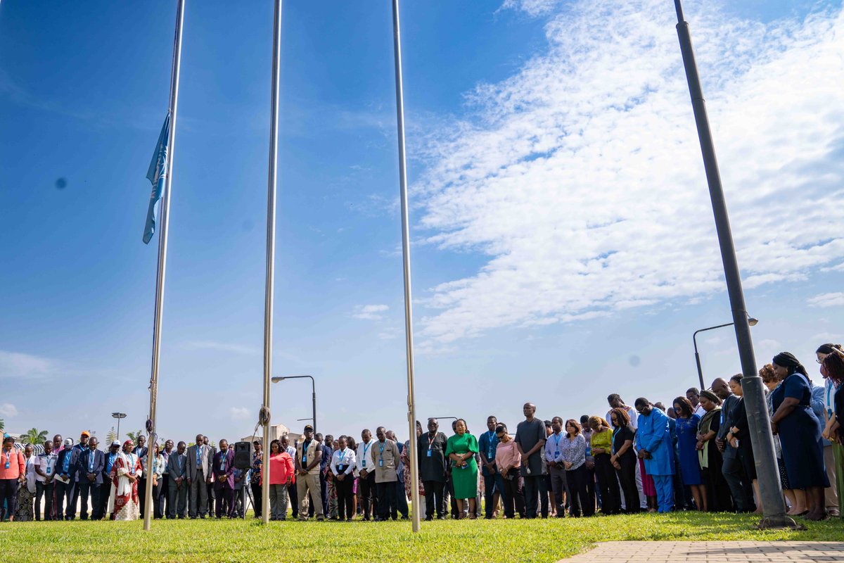 UNDPNigeria's tweet photo. Today, we joined our @UN  and @UNDP colleagues around the world to observe a minute of silent to mourn and honour our colleagues killed in Gaza.

The @UN flag was lowered to half-mast as a sign of respect on this solemn occasion. https://t.co/lYS6SnEPUJ