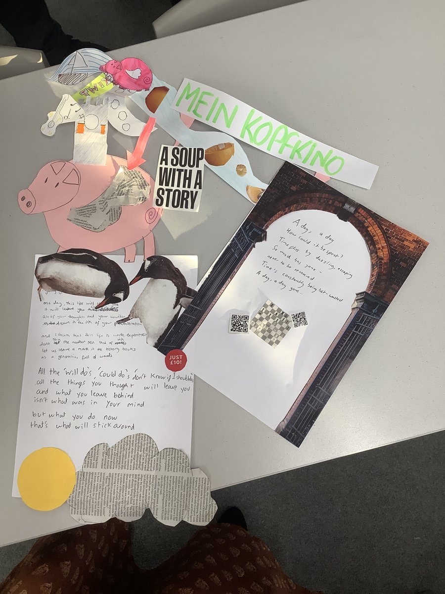 Last week 20 students took part in a creative writing workshop organised by @GI_London1 and @StephenSpender. They read work by German author Julia Engelmann, discussed practices of creative translation and developed creative responses, in both collage and text form #LanguageHubs