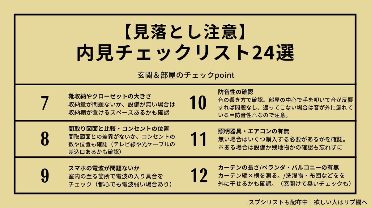 ichikaritokyo's tweet photo. これから部屋探す予定の人へ
内見時に確認すべきPoint24選まとめ https://t.co/MpXVEmMxrL