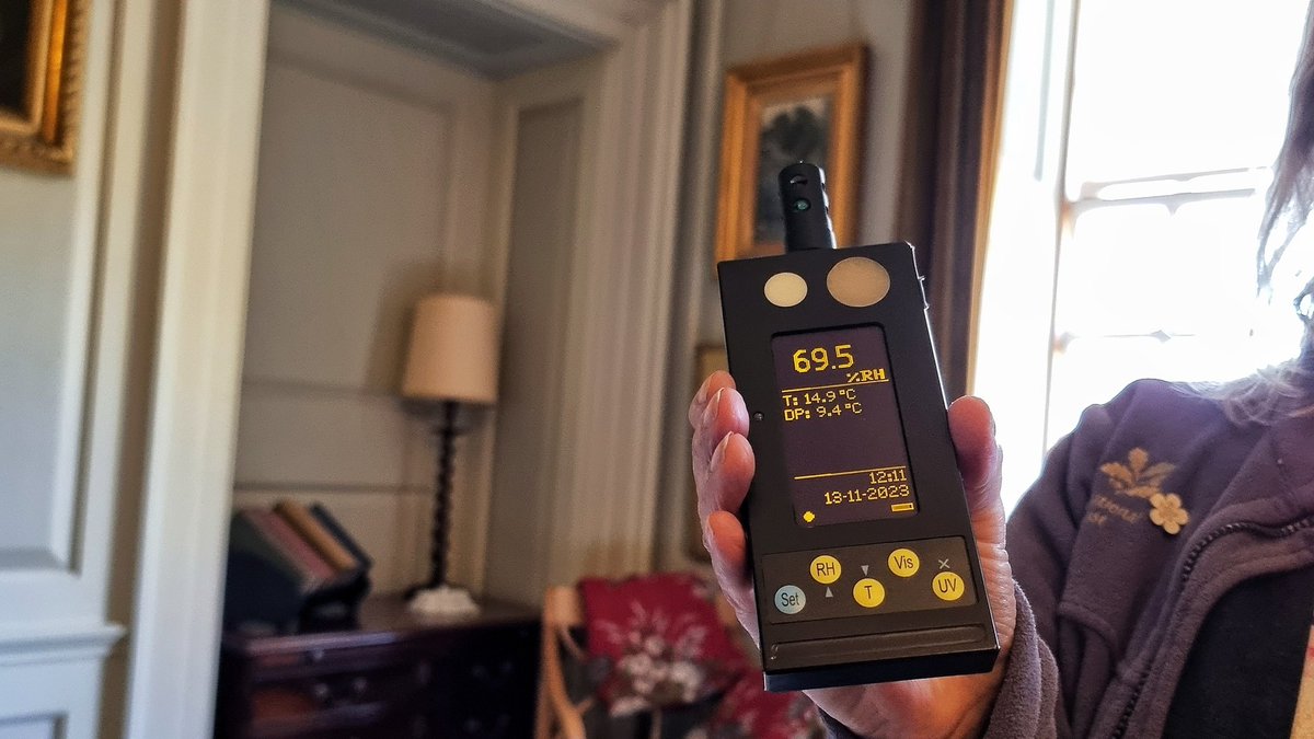 While the house is closed (and a reminder that the whole site is closed today Monday 13 November), the House and Collections Team have been doing some cleaning.

Here you can see they have been polishing brass collection items and checking the relative humidity of each room.