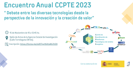 pteco2's tweet photo. 🗓️15/11 Encuentro Anual del Comité de Coordinación de Plataformas Tecnológicas del ámbito energético (#𝐂𝐂𝐏𝐓𝐄) del que @pteco2 es miembro:

📍Salón de Actos de la @AgEInves en Madrid  (C/ 
ℹ️ y registro https://t.co/TQM2NuDrZA

¡Os esperamos! https://t.co/GGosSQMBPA