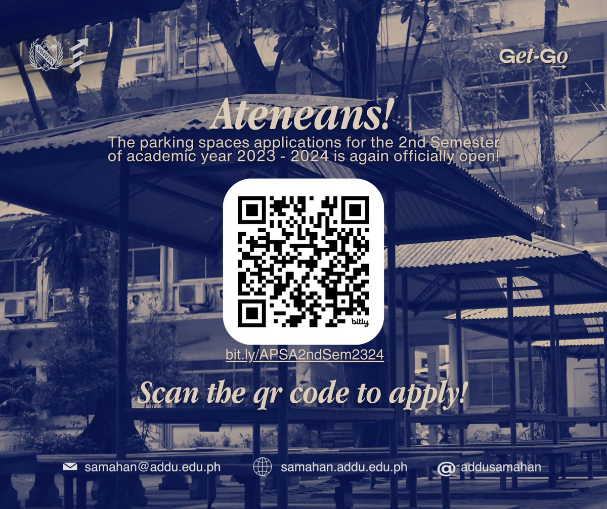 addusamahan's tweet photo. ATTN | AdDU Parking Spaces for 2nd Sem AY 23-24 is officially OPEN! 🚘

Ateneans, ensure a smooth start to your day at the university by securing your parking spot today! Kindly refer to the links below to jumpstart your applications. 🏫

#AtTheGetGo↗️ [1/2] https://t.co/cTfuB16Ck2