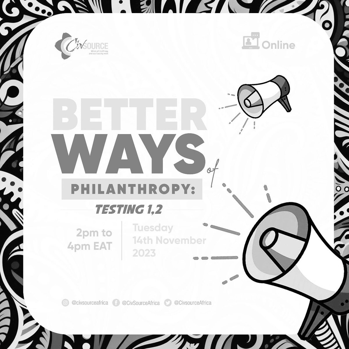 CivsourceAfrica's tweet image. 🙌🏾Happening this Tuesday! 🙌🏾
✍🏾Secure your spot for our upcoming ‘Better Ways of Philanthropy: Testing 1,2’ conversation on 
🗓Tuesday, November 14th, 2023
⏰2:00 PM to 4: 00 PM EAT. 
✔️Don’t miss out – sign up in advance using this link: 🔗us02web.zoom.us/webinar/regist…
 #signuptoday‼️