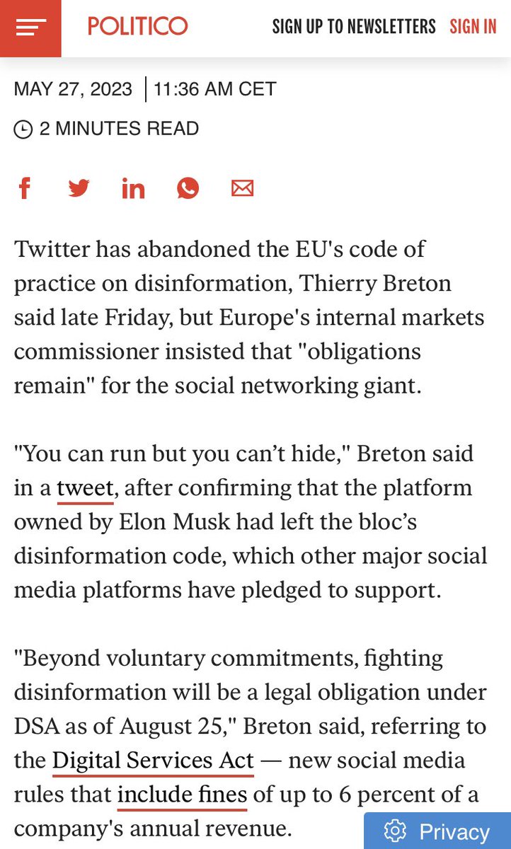 @RepMTG No one lied.
I’m a senior,vaxxed & boosted a few times—no ill effects & I STILL have never had #COVID19. 

X isn’t allowed posts on vaccine disinformation.
Per @ThierryBreton that’s not ok in the #EUCodeOfConduct👇🏻that Twitter agreed to & X is accountable for.