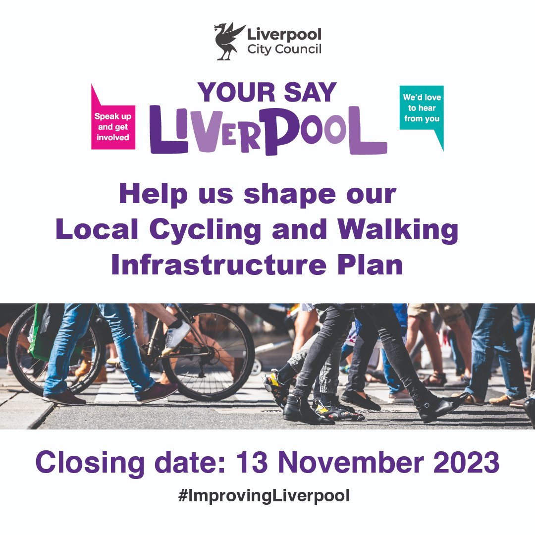 It's the final day to #HaveYourSay on #Liverpool's draft Local Cycling and Walking Infrastructure Plan. The deadline for feedback is 5pm this evening Please go to: liverpool.gov.uk/council/consul… #ImprovingLiverpool