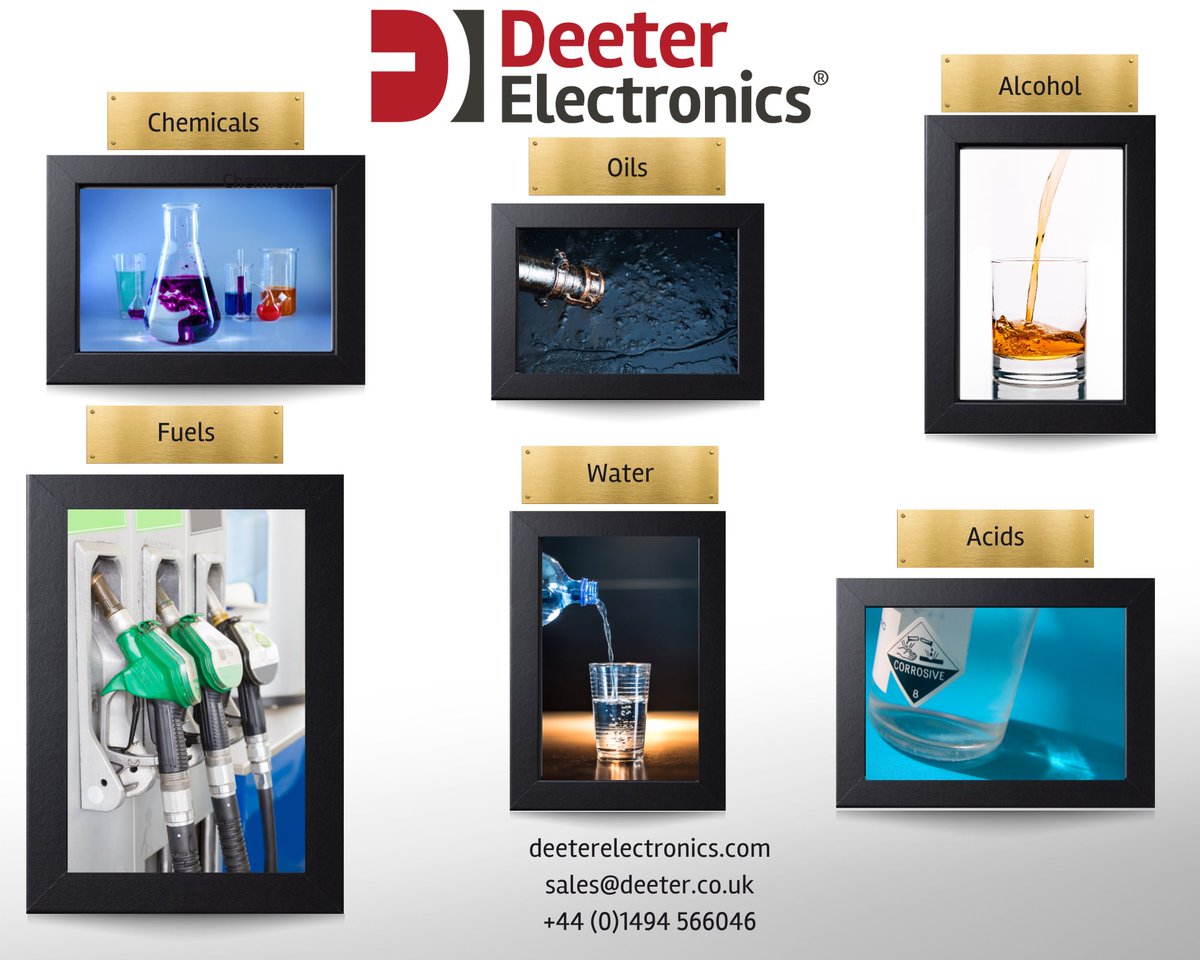 DeeterElec's tweet image. A selection of some of the #liquids our #sensors can be used in.
#liquidlevel #manufacturing #atex #iecex #ukmanufacturing #chemical #oil #acid #water #fuels #alcohol