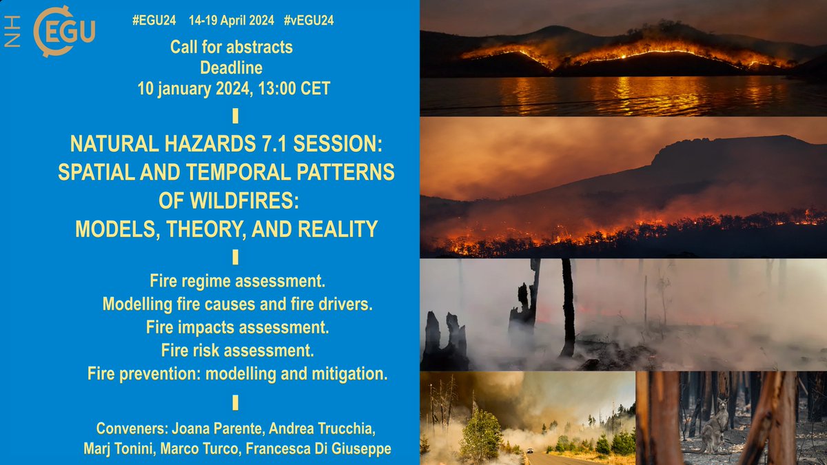 🔥 Explore the intersection of wildfires, climate, and society at #EGU24. Join session NH7.1 EDI to share insights into wildfire patterns and risk management. Abstracts are now welcome! 👉 Session details: meetingorganizer.copernicus.org/EGU24/session/…