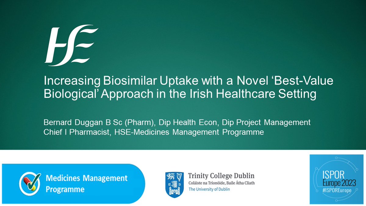 HSE Medicines Management Programme (MMP) (@medmgmtprog) on Twitter photo Bernard Duggan provides an update on the highly successful Best Value Biological initiative in Ireland 📈  📍at the RWE case study session #ISPOREurope Bernard Duggan provides an update on the highly successful Best Value Biological initiative in Ireland 📈  📍at the RWE case study session #ISPOREurope